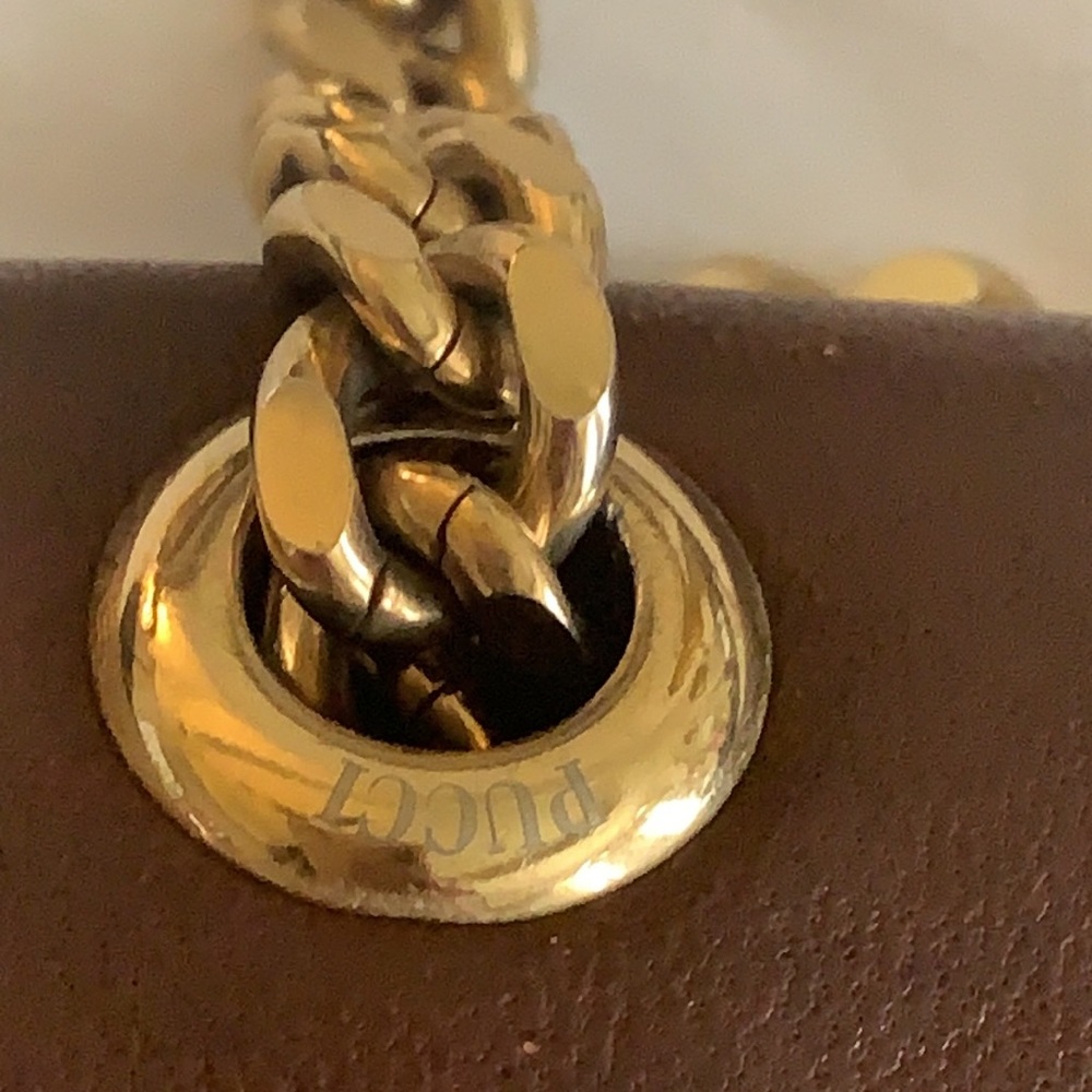 Emilio Pucci Brown Leather Shoulder Bag with Gold Chain. Vintage - Picture 8 of 16
